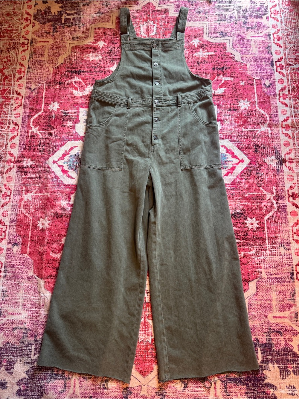 aerie Olive Green Wide-Leg Denim Overalls